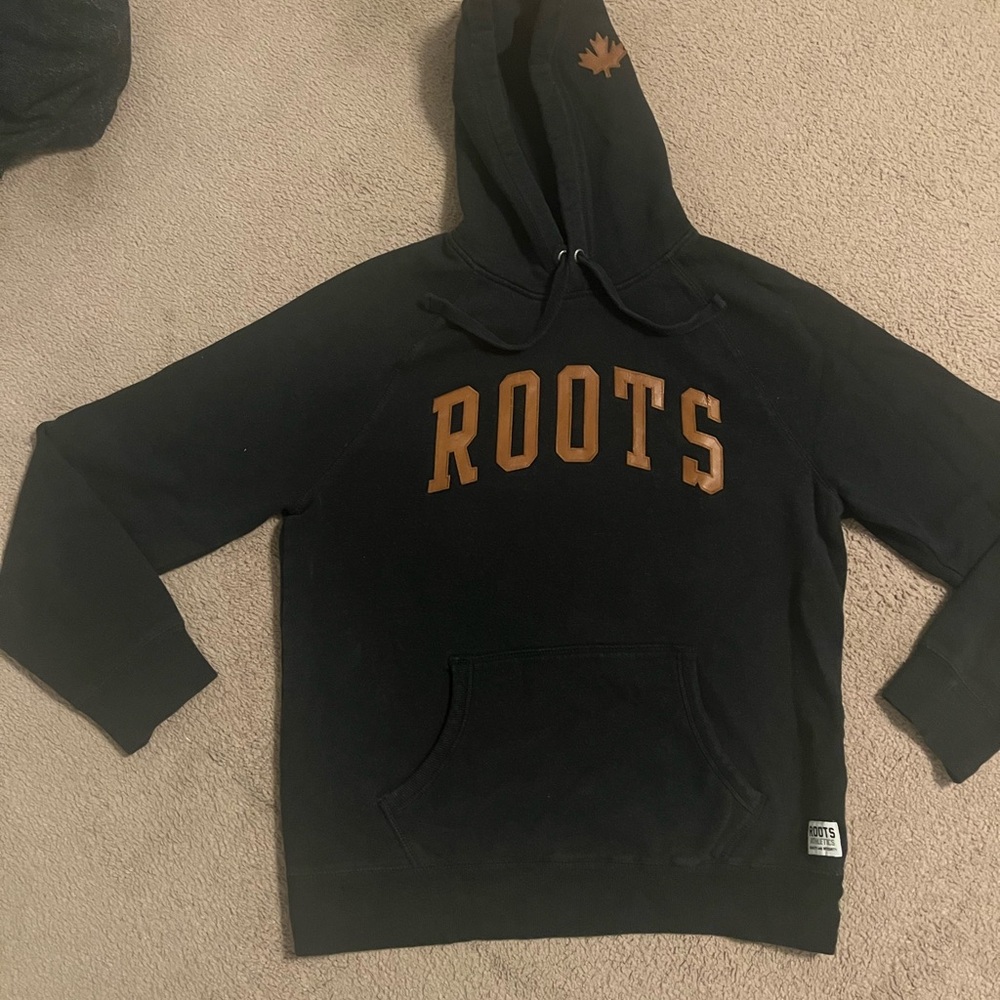 Mens Roots Black Hoodie with Tan Logo